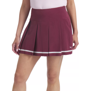 PUMA Women's 15" Striped Pleated Golf Skirt, Small, Ruby Shimmer