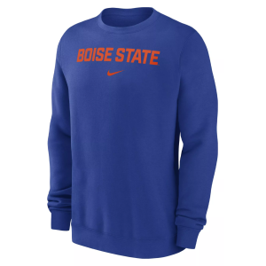 Nike Men's Boise State Broncos Royal Arch Club Fleece Crew Pullover Sweatshirt, Small, Blue