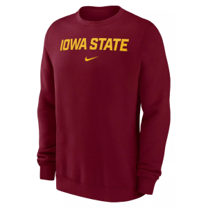 Nike Men's Iowa State Cyclones Crimson Arch Club Fleece Crew Pullover Sweatshirt, Small, Red