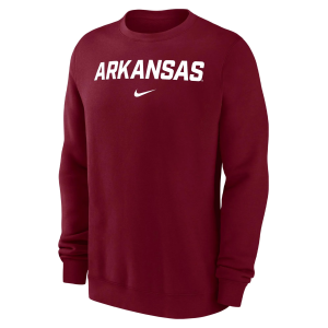 Nike Men's Arkansas Razorbacks Crimson Arch Club Fleece Crew Pullover Sweatshirt, Large, Red
