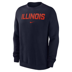 Nike Men's Illinois Fighting Illini Navy Arch Club Fleece Crew Pullover Sweatshirt, Small, Blue