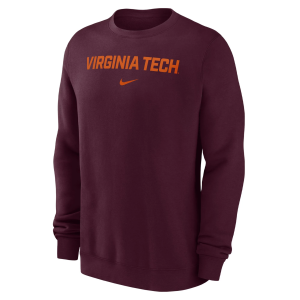 Nike Men's Virginia Tech Hokies Maroon Arch Club Fleece Crew Pullover Sweatshirt, Medium, Red