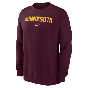 Nike Men's Minnesota Golden Gophers Maroon Arch Club Fleece Crew Pullover Sweatshirt, Large, Red