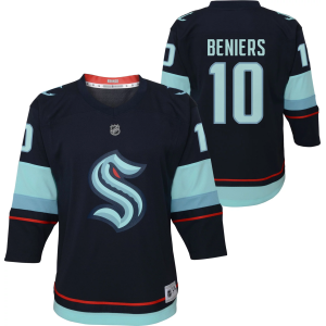 NHL Youth Seattle Kraken Matty Beniers #10 Breakaway Replica Home Jersey, Size 5/6, Blue