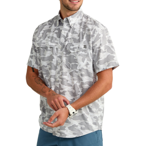 HUK Men's Tide Point Printed Short Sleeve Shirt, Medium, Seagull
