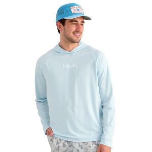 HUK Men's Airweight Long Sleeve Hoodie, Small, Coastal Drift Heather