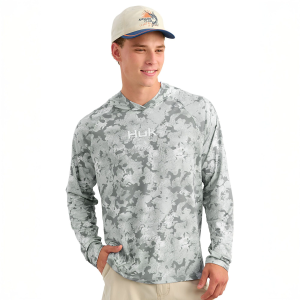 HUK Men's Airweight KC Print Hoodie, Medium, Sharkskin