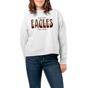 League-Legacy Women's Boston College Eagles Ash Boxy Crew Neck Sweatshirt, Large, Gray