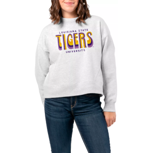 League-Legacy Women's LSU Tigers Ash Boxy Crew Neck Sweatshirt, Large, Gray