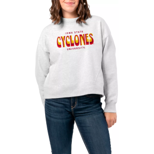 League-Legacy Women's Iowa State Cyclones Ash Boxy Crew Neck Sweatshirt, Large, Gray