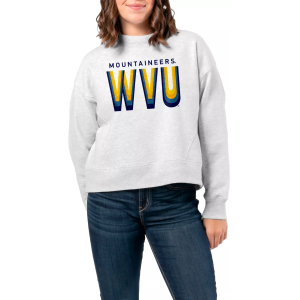 League-Legacy Women's West Virginia Mountaineers Ash Boxy Crew Neck Sweatshirt, Large, Gray