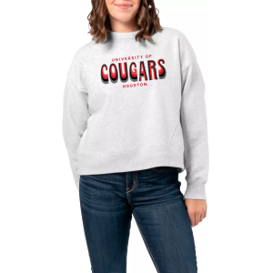 League-Legacy Women's Houston Cougars Ash Boxy Crew Neck Sweatshirt, Large, Gray