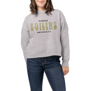 League-Legacy Women's Purdue Boilermakers Ash Boxy Crew Neck Sweatshirt, Large, Gray