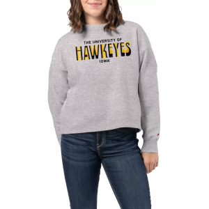 League-Legacy Women's Iowa Hawkeyes Ash Boxy Crew Neck Sweatshirt, Large, Gray