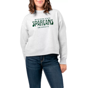 League-Legacy Women's Michigan State Spartans Ash Boxy Crew Neck Sweatshirt, Large, Gray
