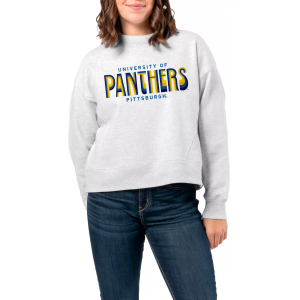 League-Legacy Women's Pitt Panthers Ash Boxy Crew Neck Sweatshirt, Large, Gray