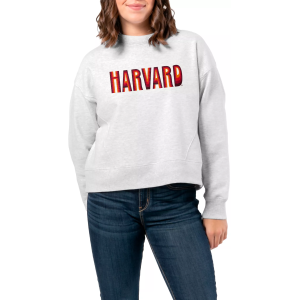 League-Legacy Women's Harvard Crimson Ash Boxy Crew Neck Sweatshirt, Large, Gray