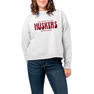 League-Legacy Women's Nebraska Cornhuskers Ash Boxy Crew Neck Sweatshirt, Large, Gray