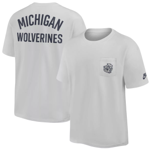 Nike Men's Michigan Wolverines Photon Dust 2 Hit Pocket T-Shirt, Small, White