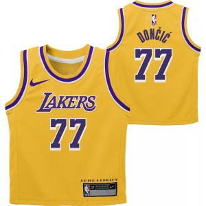 Nike Little Kids' Los Angeles Lakers Luka Doncic #77 Yellow Swingman Icon Jersey, Medium