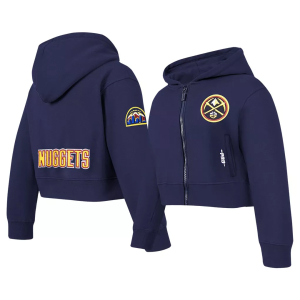 Pro Standard Girls' Denver Nuggets Navy Fleece Full Zip Hoodie, Medium, Blue