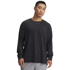Under Armour Men's Heavyweight Oversized Logo Wash Long Sleeve T-Shirt, Small, Black/White