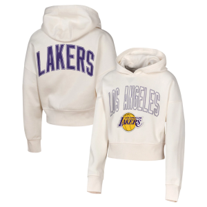 NBA Girls' Los Angeles Lakers Natural Graphic Franchise Cropped Hoodie, Medium, Tan