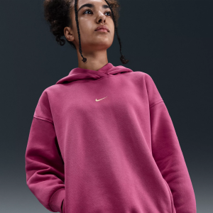 Nike Girls' Club Fleece Oversized Satin Shine Hoodie, Medium, Sweet Beet