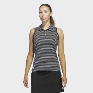 adidas Women's Performance Stripe Sleeveless Golf Polo, XL, Black