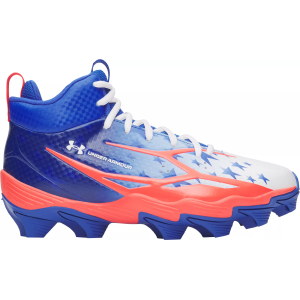 Under Armour Kids' Spotlight Hammer RM Football Cleats, Size 12, Blue/Red/White
