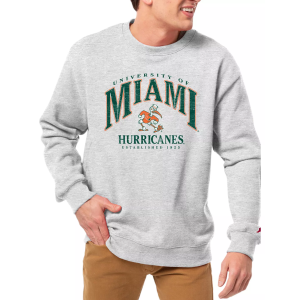 League-Legacy League-Legacy Men's Miami Hurricanes Grey Essential 2.0 Fleece Crew Neck Sweatshirt, XXL, White - $50.00 at DICK'S Sporting Goods
