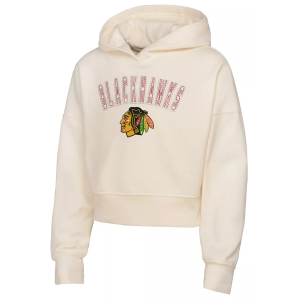 NHL Girls' Chicago Blackhawks Cream Blitz Oversize Pullover Hoodie, Medium, White