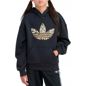 adidas Kids' Graphic Fleece Hoodie, Small, Black/Cheetah
