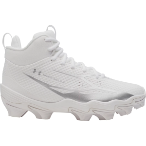 Under Armour Kids' Spotlight Hammer RM Football Cleats, Size 4, White/Silver/Silver