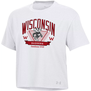 Under Armour Women's Wisconsin Badgers White Icon Short Sleeve T-Shirt, Small