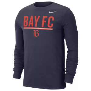Nike Men's Bay FC Navy Wordmark Dri-FIT Long Sleeve T-Shirt, Medium, Blue