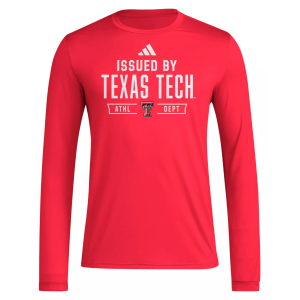 adidas Men's Texas Tech Red Raiders Team Power Red Property Pregame Long Sleeve Shirt, Small