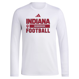 adidas Men's Indiana Hoosiers White Pregame Laces Out Long Sleeve Shirt, Small