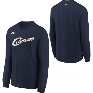 Nike Youth Cleveland Cavaliers Navy Hardwood Classics Wordmark Long Sleeve Shirt, Small, Blue