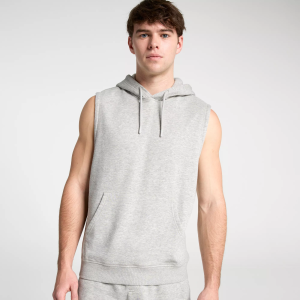 DSG Men's Lightweight Classic Fleece Sleeveless Hoodie, Large, Light Heather Gray
