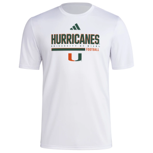 adidas Men's Miami Hurricanes White Sports Bar Pregame T-Shirt, XXL