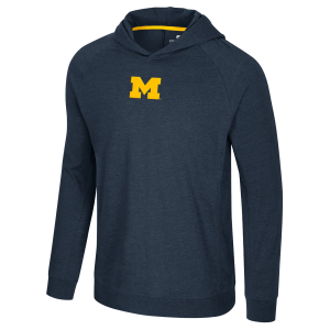 Colosseum Men's Michigan Wolverines Navy Long Sleeve Hoodie T-Shirt, Small, Blue