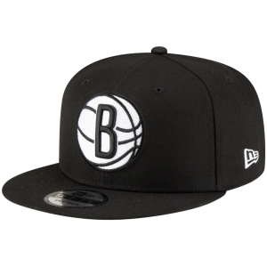 New Era Adult Brooklyn Nets Black B&W Logo 9Fifty Adjustable Snapback Hat, Men's