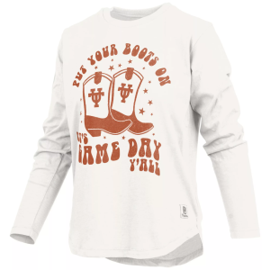 Pressbox Women's Texas Longhorns White Gameday Boots Long Sleeve T-Shirt, Medium