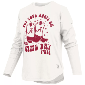 Pressbox Women's Alabama Crimson Tide White Gameday Boots Long Sleeve T-Shirt, Small