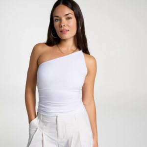 CALIA Women's Twist One Shoulder Support Tank, Medium, Pure White