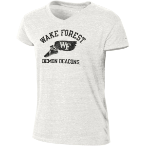 Champion Women's Wake Forest Demon Deacons White Triblend V-Neck Short Sleeve T-Shirt, Small