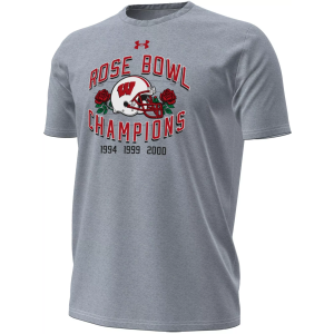 Under Armour Men's Wisconsin Badgers Steel Heather Rose Bowl Champs T-Shirt, XXL, Gray