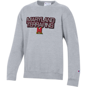 Champion Youth Maryland Terrapins Grey Powerblend Crew Pullover Sweatshirt, Medium, Gray