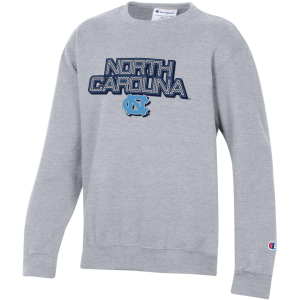 Champion Youth North Carolina Tar Heels Grey Powerblend Crew Pullover Sweatshirt, Small, Gray